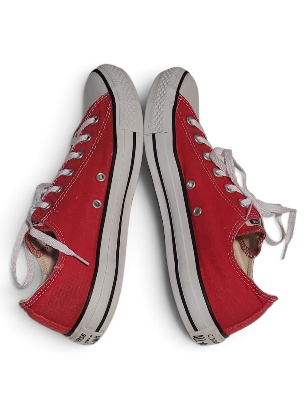 Converse Red Canvas Low Top Sneakers with White Laces - Picture 3 of 6